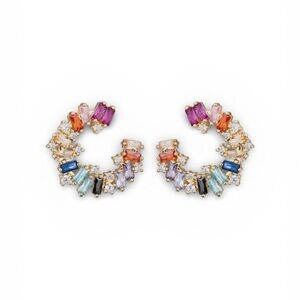 Amanda Blu Multi-Color CZ Open Circle Earrings | Gold Tone Rainbow Studs